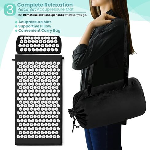 Sivan Back and Neck Pain Relief Acupressure Mat and Pillow Set, Chronic Back Pain Treatment - Relieves Your Stress of Lower Upper Back and Sciatic Pain - Black in Kuwait