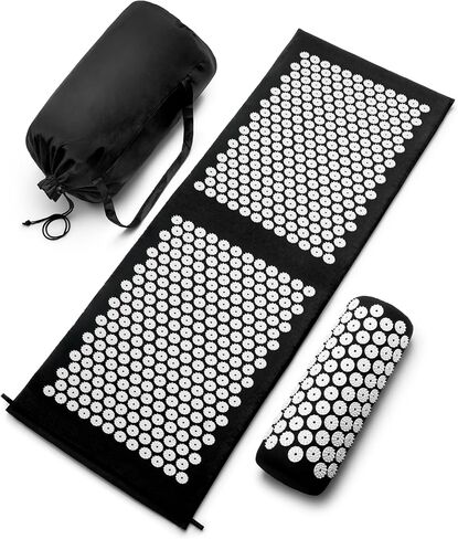 Sivan Back and Neck Pain Relief Acupressure Mat and Pillow Set, Chronic Back Pain Treatment - Relieves Your Stress of Lower Upper Back and Sciatic Pain - Black in Kuwait
