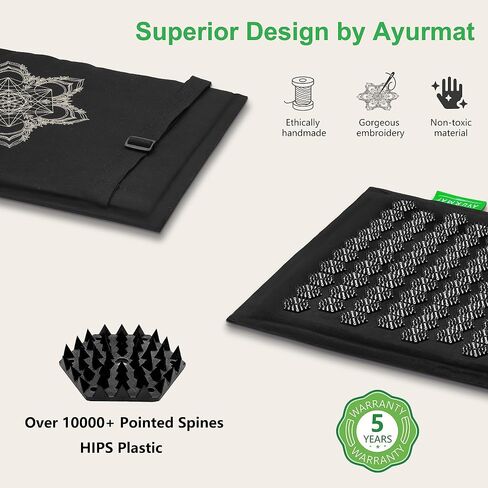 Acupressure Mat and Pillow Set,Natural Eco-Friendly Linen & Coconut Fiber,Acupressure Mat FSA/HSA Eligible,Relieves Stress & Tension,with Carrying Bag,Full Body Pro Set(Black) in Kuwait