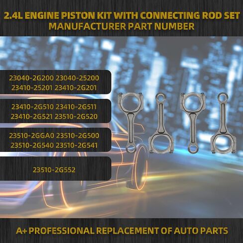 Dasbecan 2.4L محرك مجموعة مكبس المحرك مع مجموعة القضبان المتوافقة مع Hyundai Sonata 2011-2019 Tucson 2014-2019 Kia Optima Sorento 2011-2019 Kia Sportage 2014-2019 استبدال# 23040-2g200 23040-25200 in Kuwait