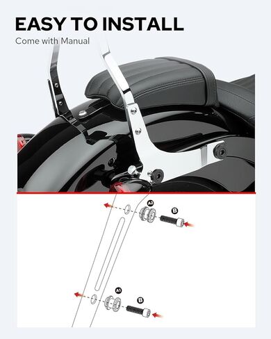 Benlari Four Point Docking Hardware Kits Quick Release Sissy Bar Luggage Rack Motorcycle Fit For Harley Softail FLDE, FLHC, FLHCS, FLSL, FXBB and FXST Models 2018-2024, Black in Kuwait