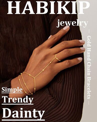 Gold Hand Chain Bracelet for Women, 14k Gold Plated Finger Ring Bracelet Dainty Adjustable Gold Hand Bracelets for Women Non Tarnish Trendy Simple Jewelry for Women in Saudi Arabia