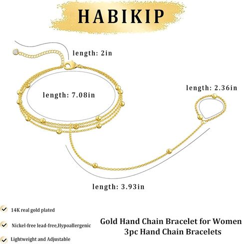 Gold Hand Chain Bracelet for Women, 14k Gold Plated Finger Ring Bracelet Dainty Adjustable Gold Hand Bracelets for Women Non Tarnish Trendy Simple Jewelry for Women in Saudi Arabia