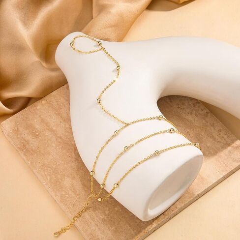 Gold Hand Chain Bracelet for Women, 14k Gold Plated Finger Ring Bracelet Dainty Adjustable Gold Hand Bracelets for Women Non Tarnish Trendy Simple Jewelry for Women in Saudi Arabia