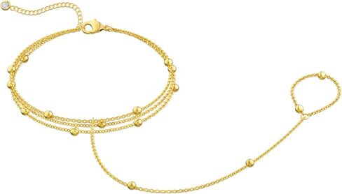 Gold Hand Chain Bracelet for Women, 14k Gold Plated Finger Ring Bracelet Dainty Adjustable Gold Hand Bracelets for Women Non Tarnish Trendy Simple Jewelry for Women in Saudi Arabia