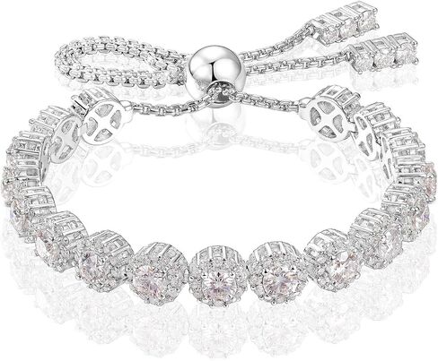 Moissanite Halo Bracelet 4.9CT-8.0CT Lab Grown Moissanite Bracelet for Women 18K White Gold Plated S925 Sterling Silver Adjustable Tennis Bracelet Mothers Day Gifts for Mom/Wife in Kuwait