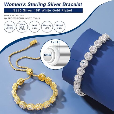 Moissanite Halo Bracelet 4.9CT-8.0CT Lab Grown Moissanite Bracelet for Women 18K White Gold Plated S925 Sterling Silver Adjustable Tennis Bracelet Mothers Day Gifts for Mom/Wife in Kuwait