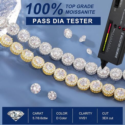Moissanite Halo Bracelet 4.9CT-8.0CT Lab Grown Moissanite Bracelet for Women 18K White Gold Plated S925 Sterling Silver Adjustable Tennis Bracelet Mothers Day Gifts for Mom/Wife in Kuwait