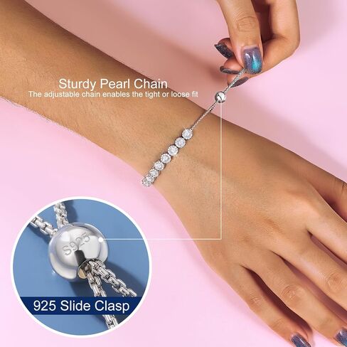 Moissanite Halo Bracelet 4.9CT-8.0CT Lab Grown Moissanite Bracelet for Women 18K White Gold Plated S925 Sterling Silver Adjustable Tennis Bracelet Mothers Day Gifts for Mom/Wife in Kuwait