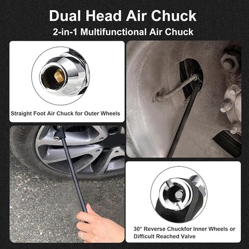 Godeson Air Chuck ، 12 "تمتد الهواء الممتد من إطارات ， تشاك الهواء المزدوج الثقيل لتضخم الإطارات ، 1/4" in Kuwait