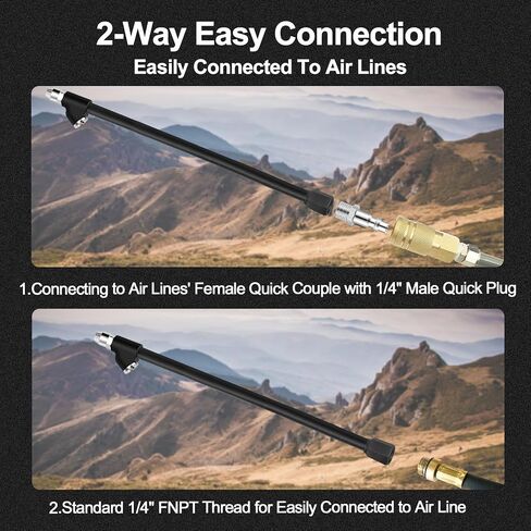 Godeson Air Chuck ، 12 "تمتد الهواء الممتد من إطارات ， تشاك الهواء المزدوج الثقيل لتضخم الإطارات ، 1/4" in Kuwait