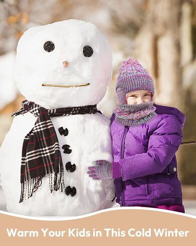 Kids Winter Hat Gloves Scarf Set,Toddler Girls Boys Beanie Hat with Earflaps,Knit Mittens & Neck Gaiter Warmer for Kids 4-12 in Saudi Arabia