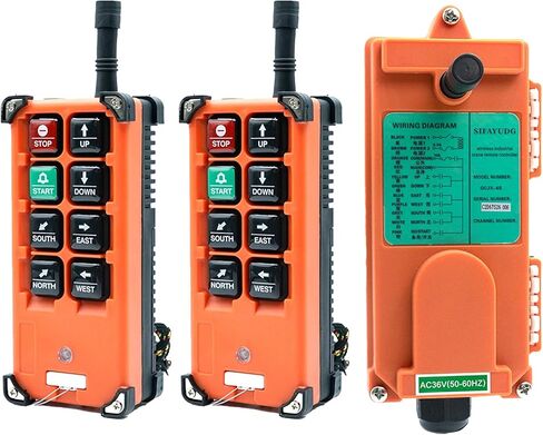 F21-E1B Crane Industrial Remote Control 8 Button Industrial Wireless Remote Control 2 Transmitters Radio Remote Control 12V-440V Hoist Lift Controller (2 Transmitter + 1 Receiver Orange) in Kuwait
