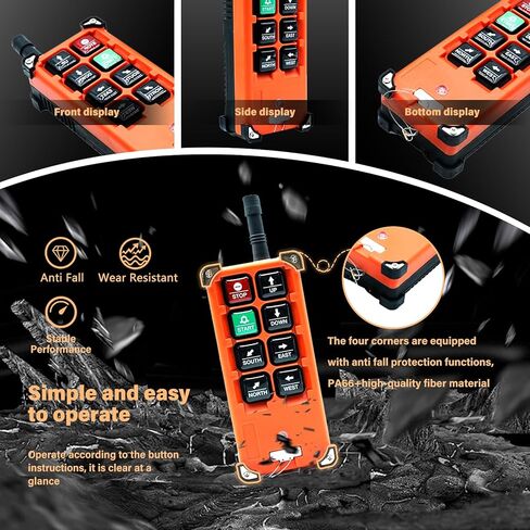 F21-E1B Crane Industrial Remote Control 8 Button Industrial Wireless Remote Control 2 Transmitters Radio Remote Control 12V-440V Hoist Lift Controller (2 Transmitter + 1 Receiver Orange) in Kuwait