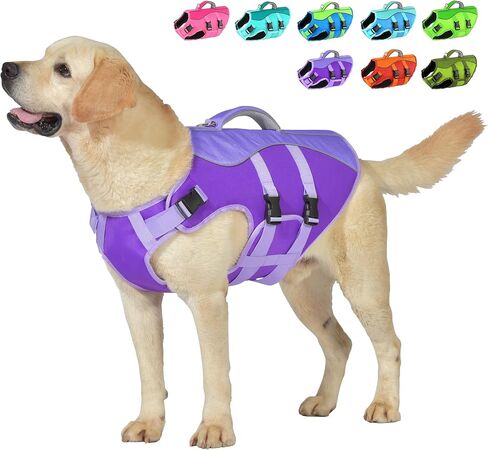 سترة نجاة للكلاب من Petglad، سترة نجاة عاكسة للضوء مع مقبض إنقاذ لركوب القوارب، سترة سباحة عالية الطفو قابلة للتعديل للكلاب الصغيرة الكبيرة - أخضر، L in Kuwait