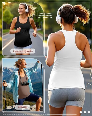 3 Pack Maternity Tank Tops Pregnancy Sleeveless Yoga Workout Cotton Shirts Scoop Neck Racer Back Athletic Tees in Kuwait
