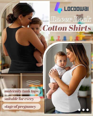 3 Pack Maternity Tank Tops Pregnancy Sleeveless Yoga Workout Cotton Shirts Scoop Neck Racer Back Athletic Tees in Kuwait