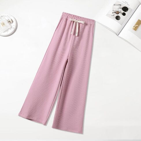 Girls Wide Leg Sweatpants Straight Leg Jogger Sweatpants Kids High Waist Baggy Loose Pants with Drawstring in Kuwait