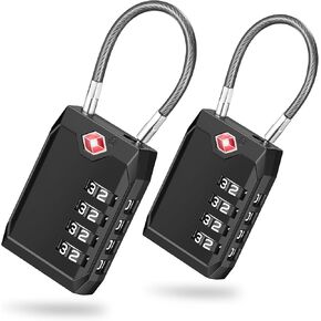 Puroma TSA Approved Locks for Luggage, 4-Digit Combination Cable Travel Lock Zinc Alloy for Suitcases, Bags, Toolboxes, Backpacks & Gym Lockers (Black)