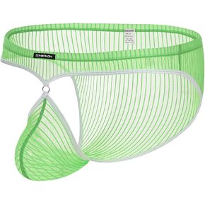 Zonbailon Mens Bikini Pouch Underwear Sexy Stripe Low Rise Brucks Mesh Branties Cool S-2XL