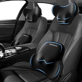 Car Seat Cushion with Neck Pillow & Lumbar Support Back & Tailbone Pain Relief Pillow Memory Foam, Ergonomic Car Pillow for Driving Seat Office Chair-3pcs, Black