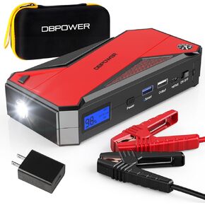 DBPower Peak 2000a 18000mah Starter Car Jump Starter (ما يصل إلى 7.2 لتر غاز ، محرك ديزل 5.5 لتر) مع ميناء شحن ذكي ، بوصلة ، شاشة LCD وضوء LED (أسود/أحمر)