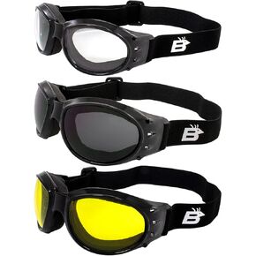 Birdz Eyewear Eagle Packedcycle Propedcycle Proped -Patgles - 3 أزواج مع إطارات سوداء ودخان ودخان وصيادون لركوب ليلا ونهارًا في جميع الظروف الجوية