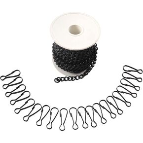 Bieye 32.8ft Metal Chain Roll with 20PCS Safety Hooks for Tiffany Style Stained Glass Window Panel Hangings, Black Electrophoretic Coating, chain006