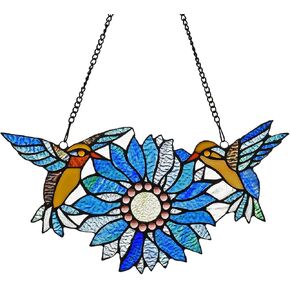 Capulina Mothers Day Sunflower Hummingbirds Gifts Stained Glass Window Hangings Window Panels Suncatchers Art Handicrafts Flower Birds Lovers Gifts for Home Window Decor