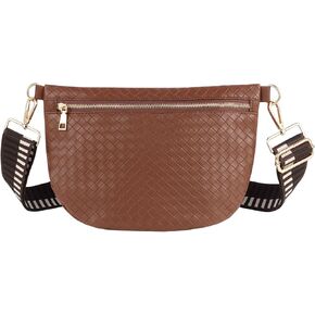 Woven Crossbody Bags for Women Leather Belt Bum Sling Purse Fanny Waist Pack Chest Shoulder Bag for Women-Cream