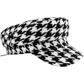 قبعة Houndstooth Pattern Hat Chic Fiddler Cap for Women - Blaid Berte ، قبعات أنيقة ، غطاء أسود وأبيض ، Cabbie French Summer ، Baker Boy Fall Chic Fiddler Print Berts for Ladies