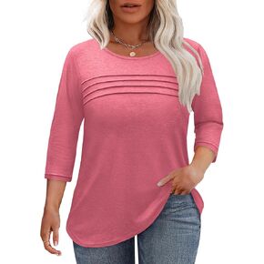 Plus Size Spring Clothes for Women 3/4 Length Sleeve Tops Lightweight Blouses Casual Loose Tunics Shirts L-4XL