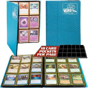 Monster 9 Pocket Trading Card Binder - Holofoil Aqua Blue Album, Anti-Theft TCG Protection w Side Loading Padded Pockets, Double Sided and Extra Durable, Holds 360 Cards, For Sports, Gaming, Kpop