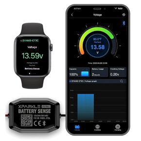 شاشة بطارية Bluetooth 12V 24V - 36V 48V RV شاشة بطارية مع الشحن ، واختبار نظام التحريك وإنذار - اختبار بطارية السيارات مع مستشعر مؤقت للشاحنات والسيارات والدراجات النارية والقوارب