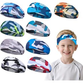 9 Pcs Sweatbands for Kids Boys Sports Headbands Athletic Headbands Breathable Kids Sweatbands Elastic Headband for Sports Running Football Basketball