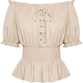 Scarlet Darkness Women Renaissance Off Shoulder Blouse Smocked Waist Pirate Shirt Peplum Tops