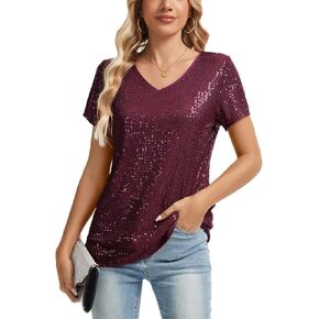 Mintlimit Womens Full Equin Tops Glitter Party Shirt Shirt Sleeve Parkle Blouses v-neck roject summer Shimmer Tunic Turts
