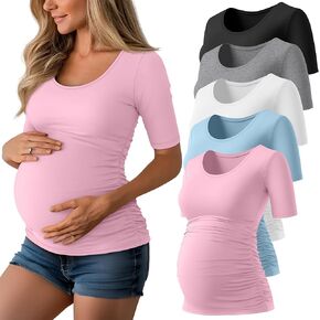 5 Pack Women's Maternity Shirts, Scoop Neck Maternity Top Casual Half Sleeve Tee Side Ruched Pregnancy Clothes