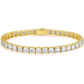 Moissanite Tennis Bracelet Yellow Gold Plated Fine Jewelry D Color VVS1 Round Brilliant Lab-Grown Moissanite Wedding bridal prom Birthday Valentines Gift for Women Girls, Width 3/4/5 mm