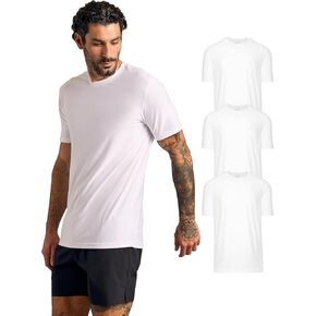 True Classic Workout Shirts for Men - Athletic Tops & Gym Shirts for Men, Quick-Dry Mens Workout Shirt, Pack of 3, White, S