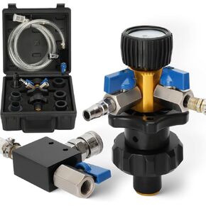 Coolant Vacuum Refill Kit, Time-Saving Vacuum Fill Coolant Tool with Pressure Gauge Used for Eliminating Trapped Air & Testing Radiator & Heating Core Lines for Leaks, 6 Adapters