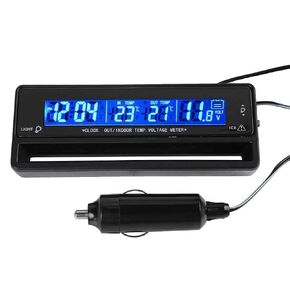 Car Auto Thermometer Temperature Voltmeter Gauge Voltage Meter Monitor LCD Digital Display Clock with Cigarette Lighter Car Charger