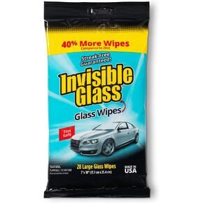 Invisible Glass 90161-2PK Large Glass Cleaning Wipes for Streak-Free Windows, Mirrors, and Glass, Lint-Free, Ammonia-Free, Tint-Safe, for Home and Auto, Flat Pack, 28 Wipes, Pack of 2