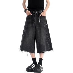 DOSLAVIDA Jean Shorts Men Baggy Jorts Casual Capri Denim Shorts Y2k Loose Long Jorts Vintage Fashion