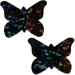 Summer Pasties - Nipple Covers for Festivals, Raves, & Lingerie - Party Outfit Accessory | Latex Free & Made in USA (Holographic Black Butterfly)