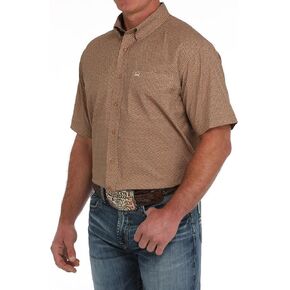 Cinch Western Shirt Mens Stretch Print Short Sleeve L Brown MTW1704147