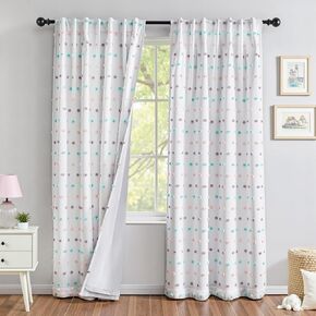 MYSKY HOME Total Blackout Curtains for Kids Bedroom 84 Inch Long 100% Light Blocking Rainbow Curtain for Living Room 2 Panels Room Darkening Back Tab Double Layer Drapes with Pom Pom Sheer 52W x 84L