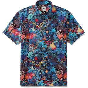 Mens Hawaiian Shirt Cotton Casual Button-Down Summer Beach Shirt Short Sleeve Aloha Shirt Tropical Shirts for Vacation
