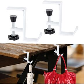 2 Pack Heavy Duty Purse Hook for Table, Adjustable J-Shape Purse Hanger for Table, Classroom, Office Desk Accessories, Alloy Materials Portable Purse Holder for Bags, Headphones, Key (Carbon Black)