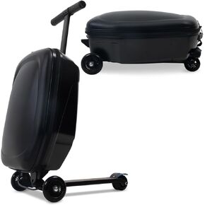 20" Scooter Suitcase for Kids, 2-in-1 Ride On Luggage with Wheels for Boys & Girls Ages 6-12, Foldable Hardshell Carry On Lightweight Travel Suitcase for Airplane Check In